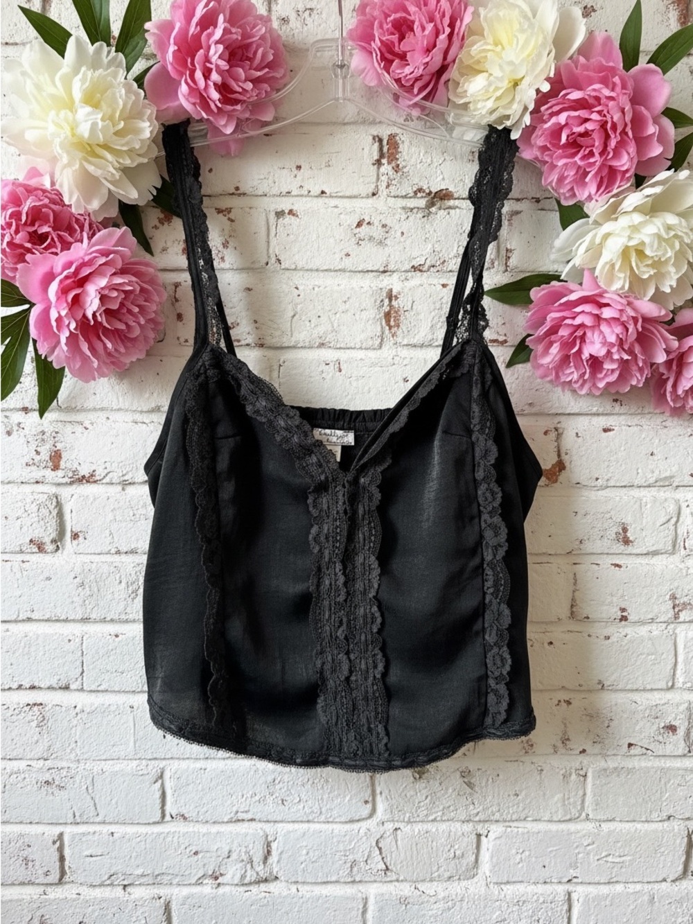 Free People Black Lace-Trim Camisole Top